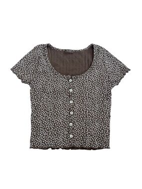Brandy Melville Brown Floral Button Cropped Top Scoop Neck Women's One Size